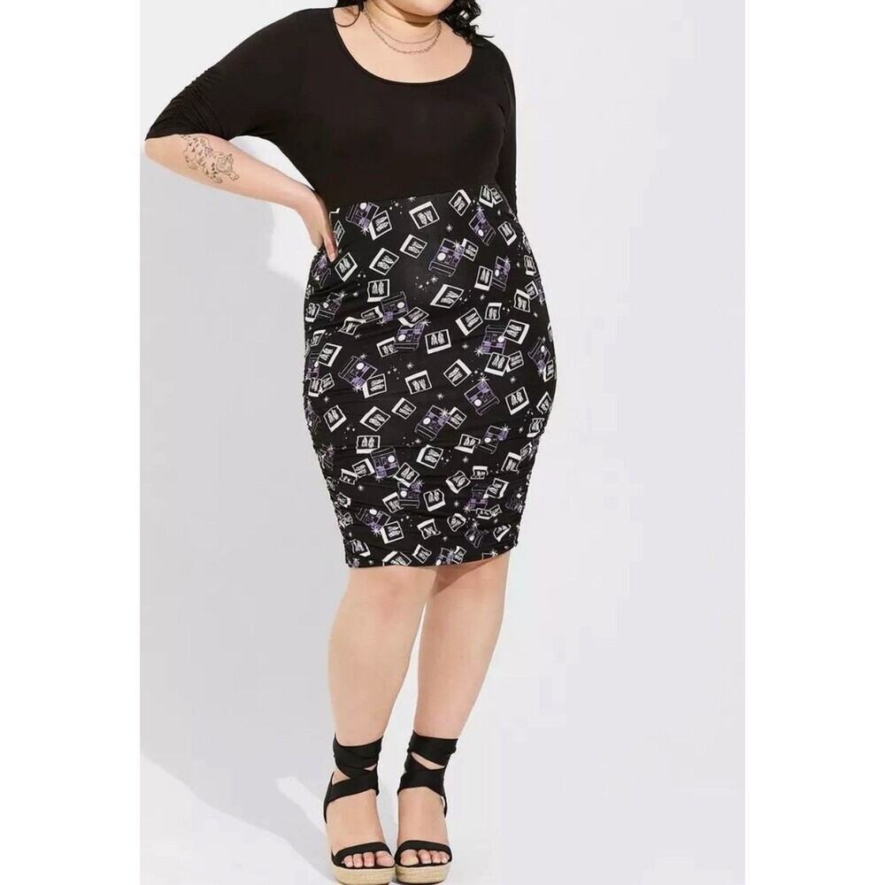 Torrid Beetlejuice Mini Super Soft Side Shirring Dress Black Ghost Photos 3X